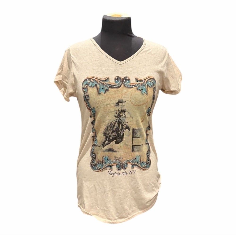 Y2K Western Rodeo Graphic Tee Made in USA Virginia City NV Small